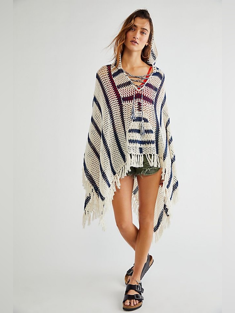 Anna Kosturova Cape Cod Crochet Stripe Poncho Free People